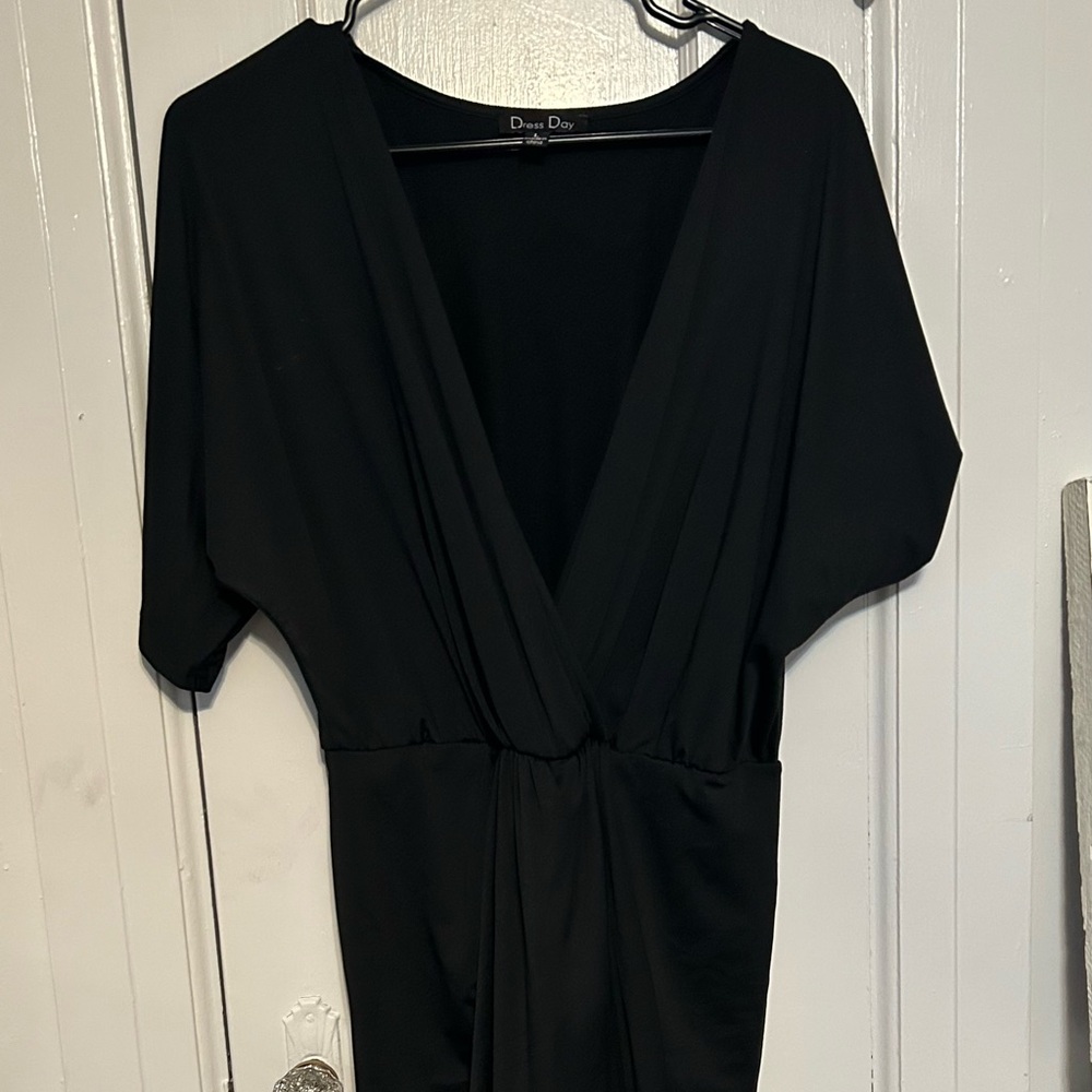 Elegant Black Faux Wrap Dress
